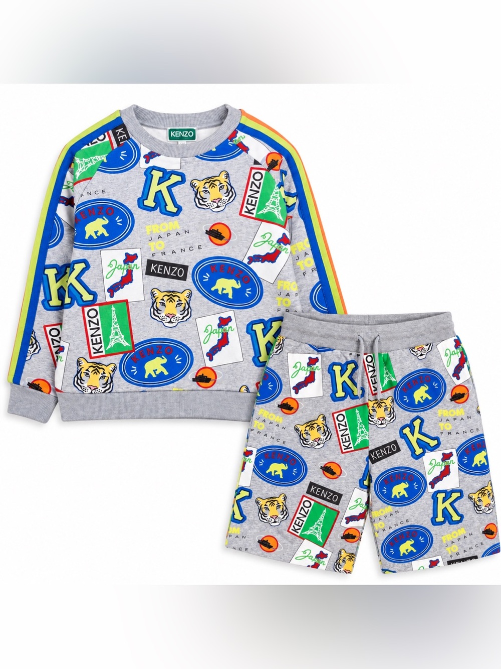 KENZO Kids Rare Travel Print 2-Piece Set Sweatshirt 10Y + Shorts 12Y NWT